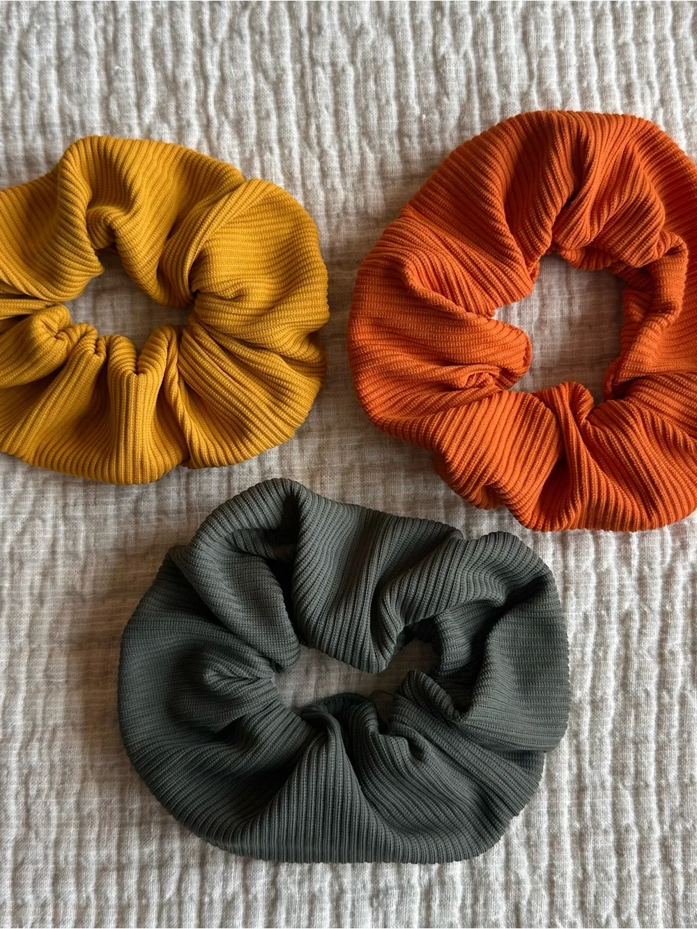 TAI Swim Ribbed Hair Scrunchies Set of 3 Orange Yellow Gray